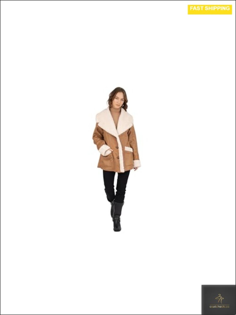 Women's Faux Shearling Coat Patch Pockets Button Front
